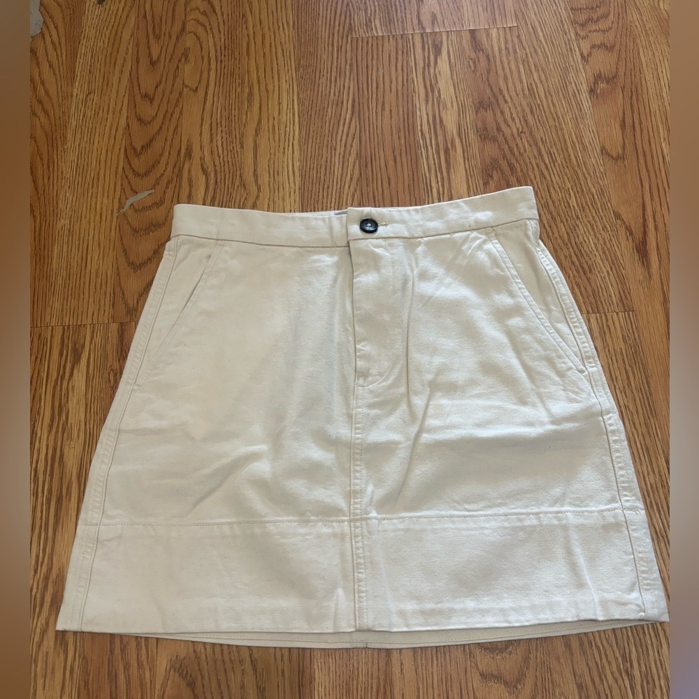 EVERLANE The Canvas Stamp Cotton Mini Skirt • Cream Bone | Size 4